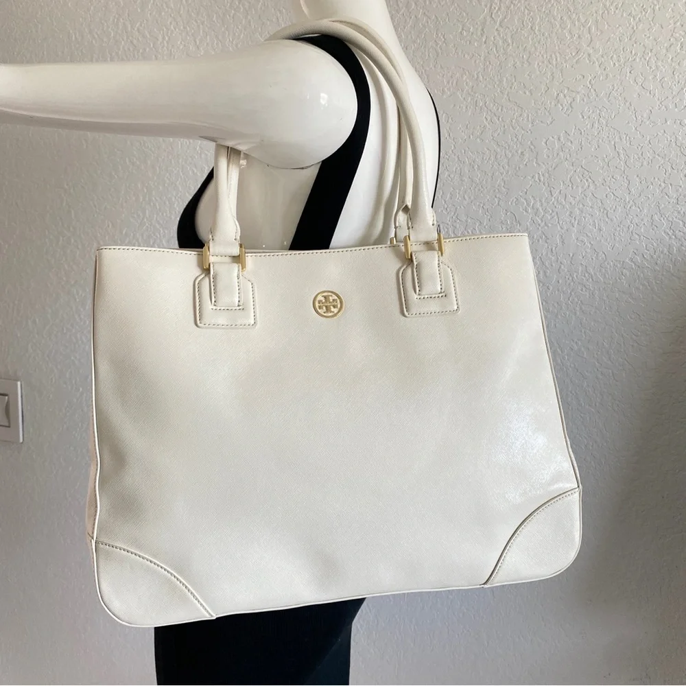Tory Burch ivory large Saffiano leather Tote Bag